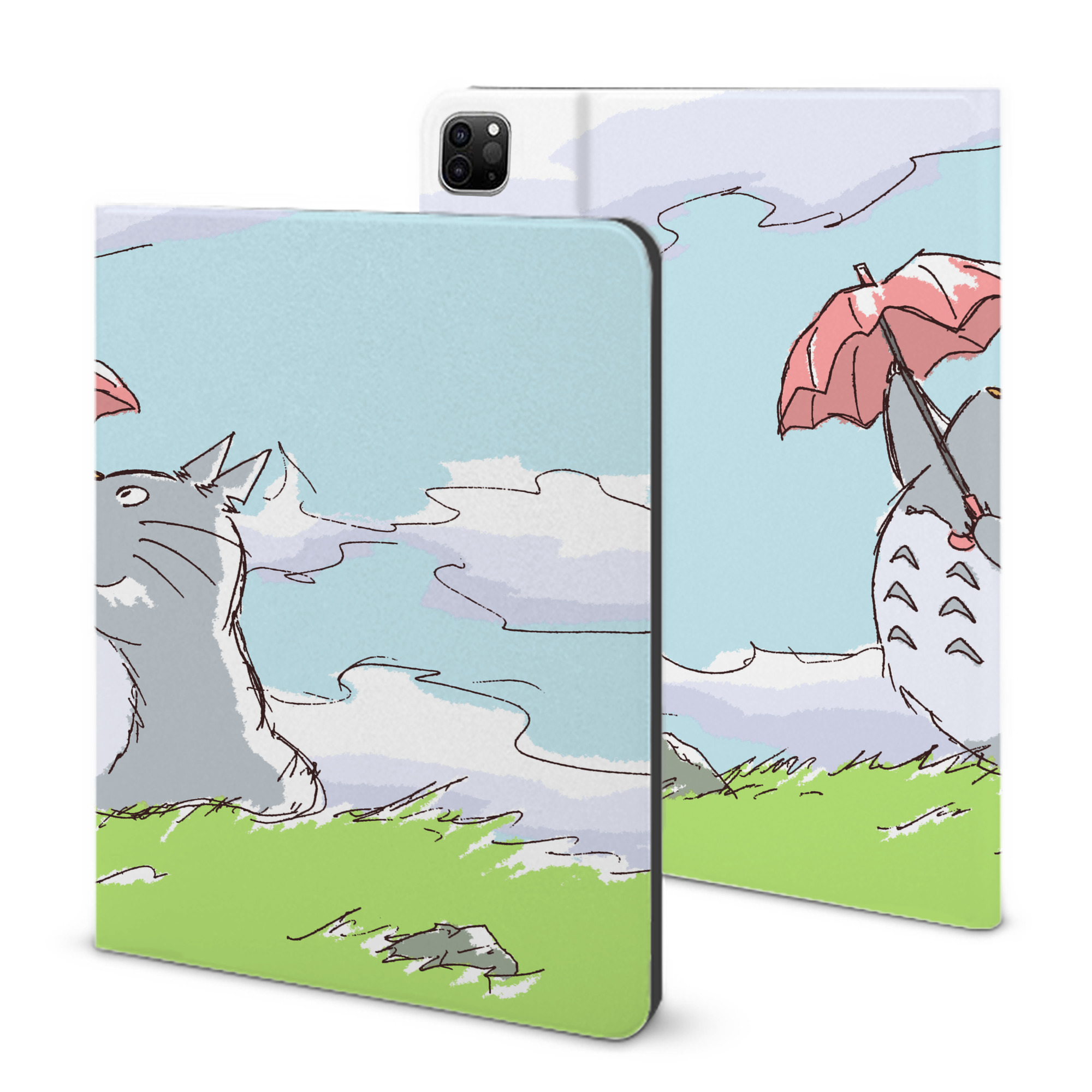 （画像用） となりのトトロ 草壁メイ 草壁サツキ My Neighbor Totoro Satsuki Kusakabe Mei Kusakabe IPad ケース ブック型 PUレザー TPU 耐衝撃 軽量 薄型 ペン収納なし 全面保護 IPad 各モデル対応